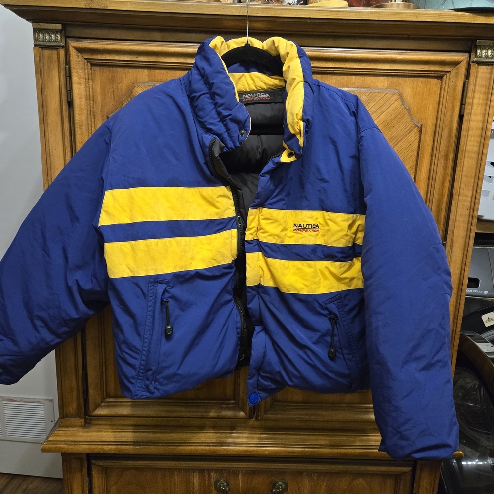 Nautica Vintage Mens Medium Reversible Duck Down Puffer Coat
